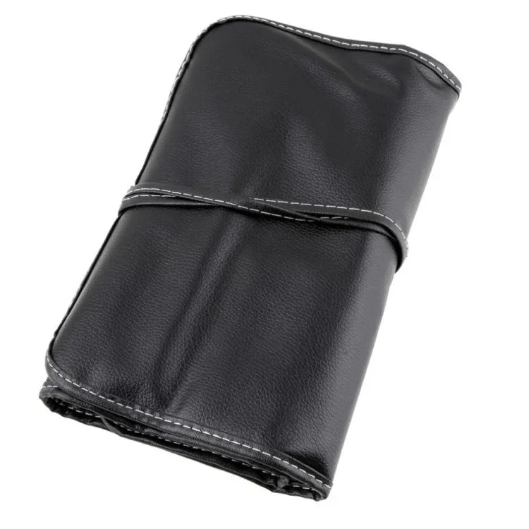 Lot de 24 pinceaux de maquillage à manche en bois et poils de cheval avec sac en cuir noir, 24 pièces