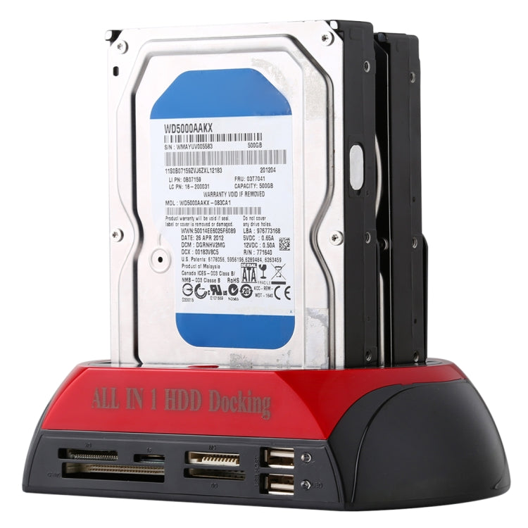 Station d'accueil tout-en-un double pour disques durs SATA/IDE 2,5 pouces/3,5 pouces avec lecteur de cartes et hub