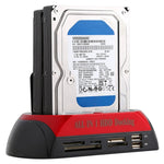 Station d'accueil tout-en-un double pour disques durs SATA/IDE 2,5 pouces/3,5 pouces avec lecteur de cartes et hub
