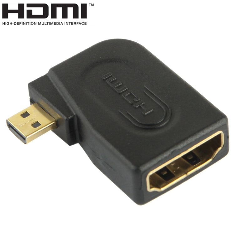Adaptateur Micro HDMI mâle plaqué or vers HDMI 19 broches femelle avec angle de 90 degrés, Micro HDMI vers HDMI