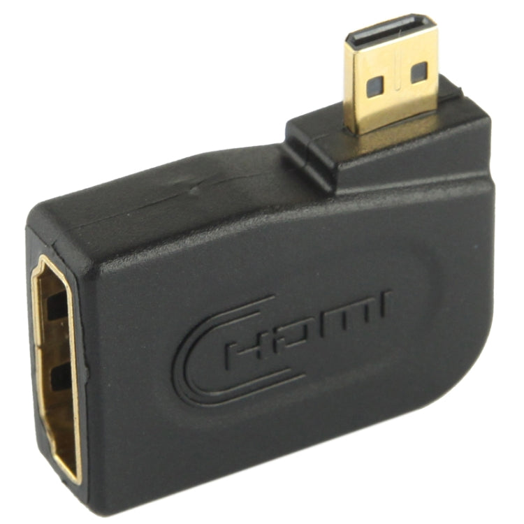 Adaptateur Micro HDMI mâle plaqué or vers HDMI 19 broches femelle avec angle de 90 degrés, Micro HDMI vers HDMI