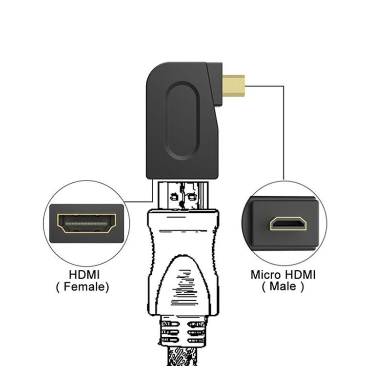 Adaptateur Micro HDMI mâle plaqué or vers HDMI 19 broches femelle avec angle de 90 degrés, Micro HDMI vers HDMI