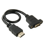 Câble adaptateur HDMI (Type-A) mâle vers HDMI (Type-A) femelle 30 cm avec 2 trous de vis, HDMI AM vers AF avec trou d'oreille (30 cm)