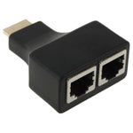 Extendeur de câble réseau HDMI 30 m vers double port RJ45 via Cat 5e/6 3D HDTV, double RJ45 noir