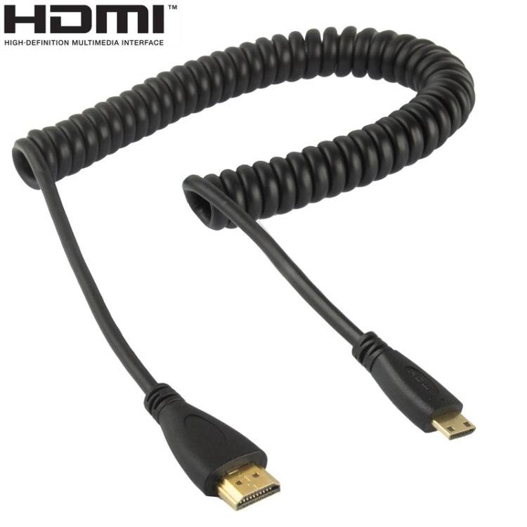 Câble enroulé Mini HDMI mâle vers HDMI mâle version 1.4 plaqué or, support 3D / Ethernet, longueur : 60 cm (extensible jusqu’à 2 m), Mini HDMI AM vers HDMI AM
