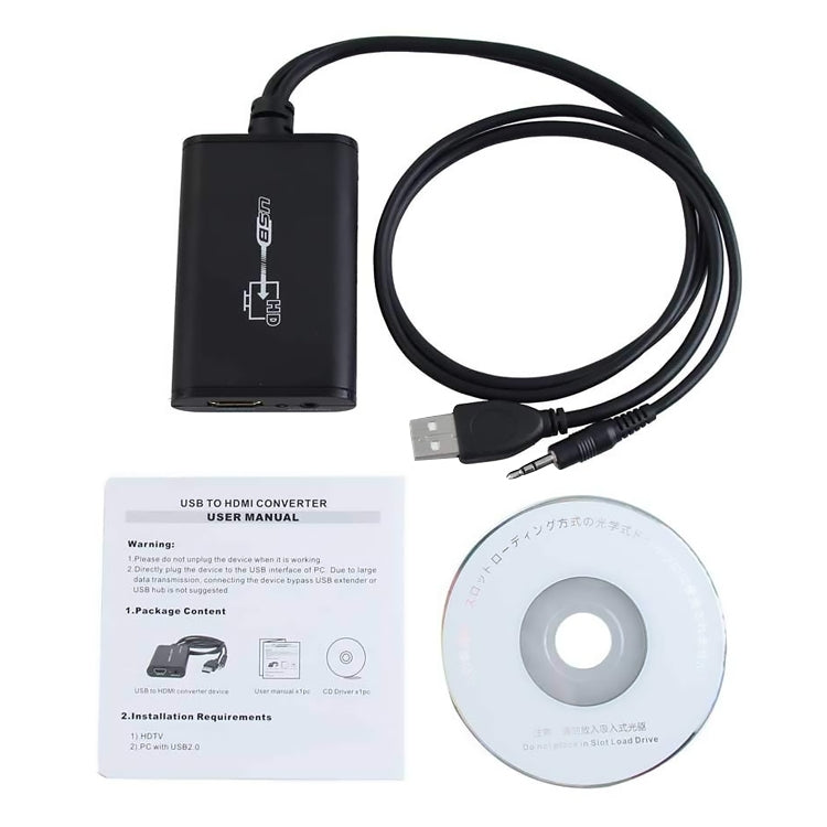 Adaptateur USB 2.0 vers HDMI pour vidéo HD pour HDTV, support Full HD 1080P, USB 2.0