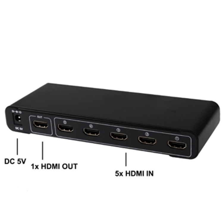 Commutateur HDMI 5 ports Full HD 1080P avec interrupteur et télécommande, version 1.3 (5 entrées HDMI, 1 sortie HDMI), version 1.3