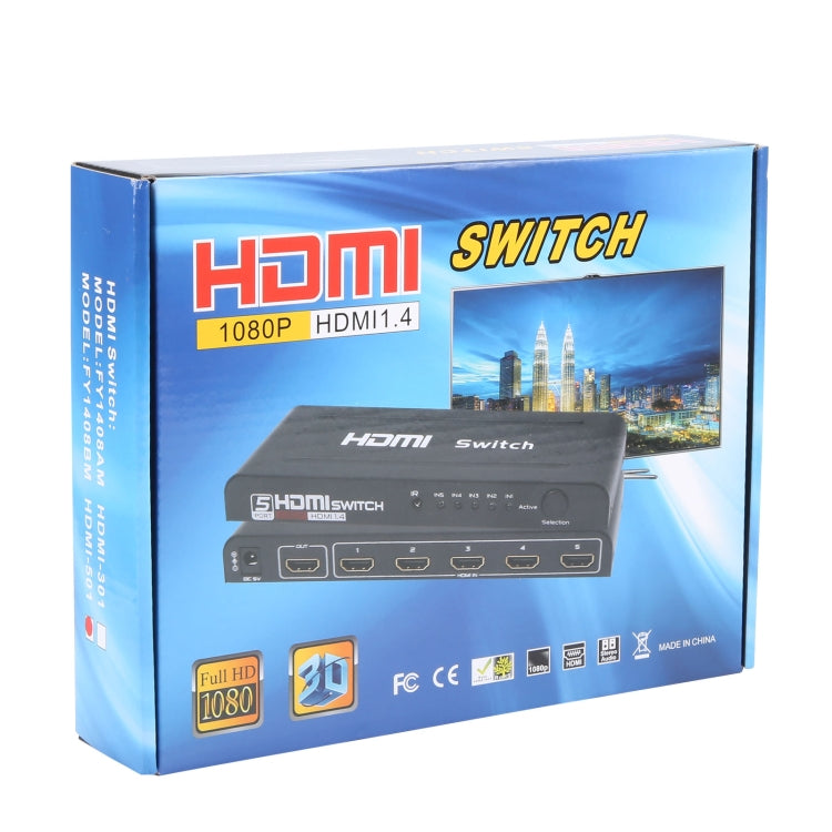 Commutateur HDMI 5 ports Full HD 1080P avec télécommande et indicateur LED, avec indicateur LED