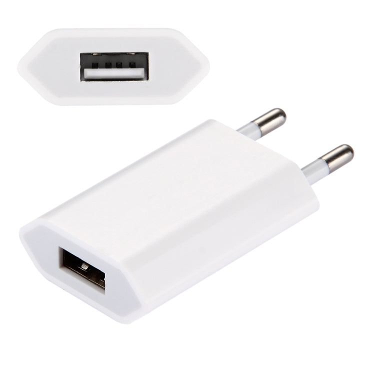 Chargeur de voyage port USB unique 5V / 1A, prise EU, prise EU blanc