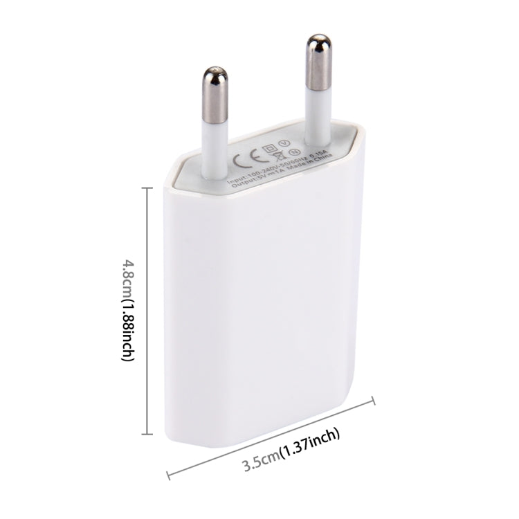 Chargeur de voyage port USB unique 5V / 1A, prise EU, prise EU blanc