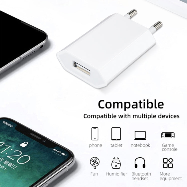 Adaptateur chargeur USB prise EU 5V / 1A de haute qualité pour iPhone, Galaxy, Huawei, Xiaomi, LG, HTC et autres smartphones, appareils rechargeables