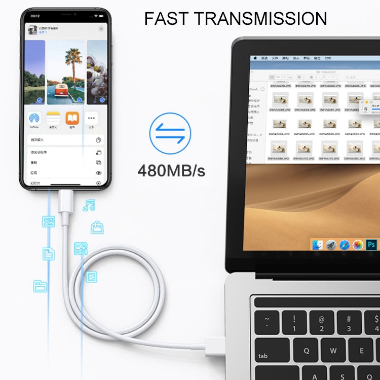 Câble de charge de données synchrones USB vers 8 broches, longueur du câble : 1 m, 3 m