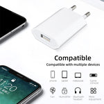 Adaptateur chargeur USB prise EU 5V / 1A pour iPhone, Galaxy, Huawei, Xiaomi, LG, HTC et autres smartphones, appareils rechargeables