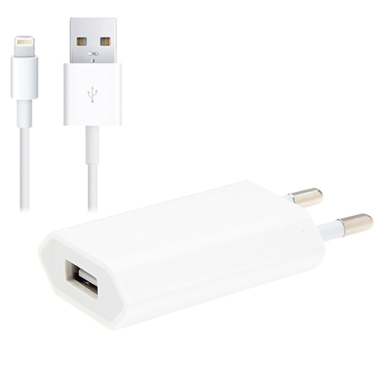 Chargeur de voyage 2 en 1 prise EU 5V 1A avec câble 8 broches de 1 m pour iPhone
