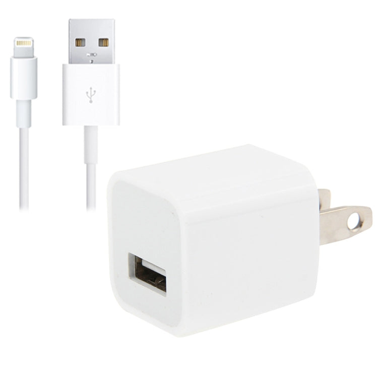 Chargeur de voyage 2 en 1 prise US 5V 1A avec câble 8 broches de 1 m pour iPhone