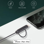 Câble de charge et synchronisation de données 1m MFI 2 en 1 8 broches + Micro USB 2.0 mâle vers USB