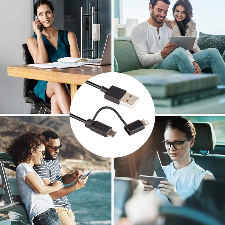 Câble de charge et synchronisation de données 1m MFI 2 en 1 8 broches + Micro USB 2.0 mâle vers USB