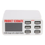 WLX-899 Chargeur USB 30W 5V 6A Sortie 3.5A Max Chargeur USB Haute Vitesse 6 Ports avec Affichage Numérique et Câble 1.5m, WLX-899