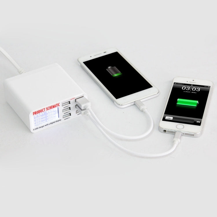 WLX-899 Chargeur USB 30W 5V 6A Sortie 3.5A Max Chargeur USB Haute Vitesse 6 Ports avec Affichage Numérique et Câble 1.5m, WLX-899