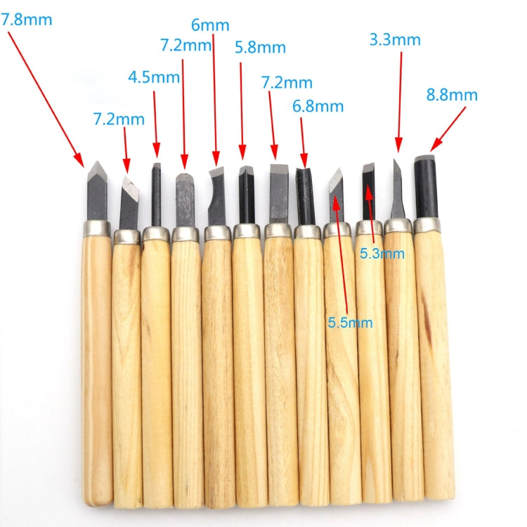 Lot de 12 outils de sculpture sur bois assortis avec lame en acier inoxydable et manche en bois, lot de 12 outils de sculpture sur bois