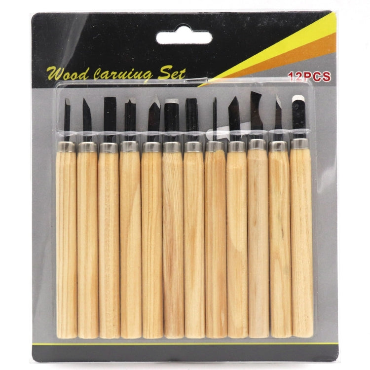 Lot de 12 outils de sculpture sur bois assortis avec lame en acier inoxydable et manche en bois, lot de 12 outils de sculpture sur bois