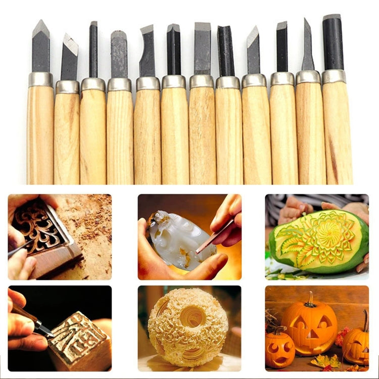 Lot de 12 outils de sculpture sur bois assortis avec lame en acier inoxydable et manche en bois, lot de 12 outils de sculpture sur bois