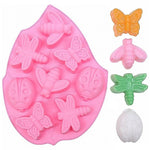 Moule à Gâteau en Silicone 8 en 1 en Forme d'Insecte, Papillon, Libellule, Scarabée, 8 en 1 (Rose)