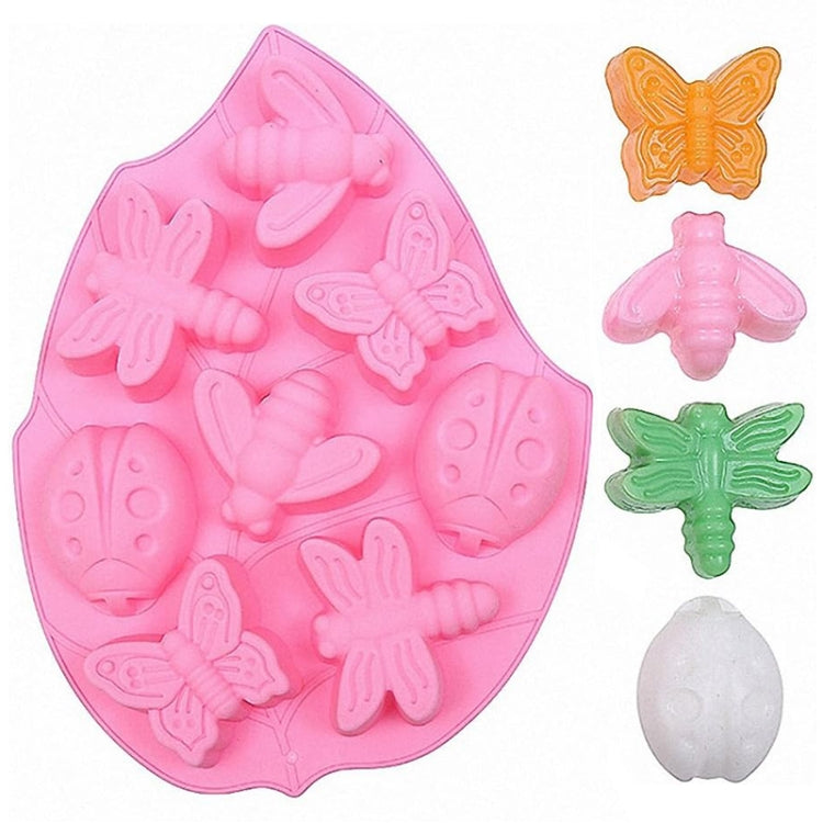 Moule à Gâteau en Silicone 8 en 1 en Forme d'Insecte, Papillon, Libellule, Scarabée, 8 en 1 (Rose)