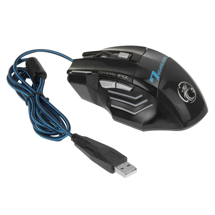 Souris de jeu optique filaire à LED 7 boutons avec molette de défilement 5000 DPI pour ordinateur PC portable, X7 7 boutons (noir)