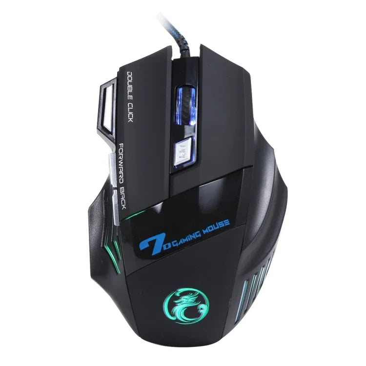 Souris de jeu optique filaire à LED 7 boutons avec molette de défilement 5000 DPI pour ordinateur PC portable, X7 7 boutons (noir)