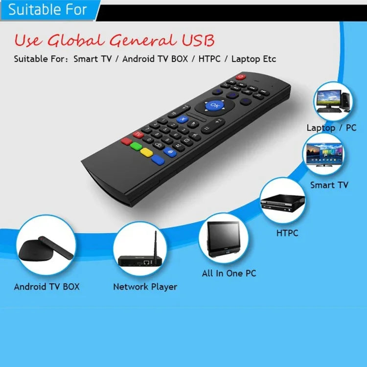 Souris aérienne sans fil MX3, clavier et télécommande 2,4 GHz avec raccourcis navigateur pour boîtier TV Android / mini PC, souris aérienne