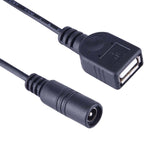 Câble connecteur d'alimentation DC femelle 5,5 x 2,1 mm vers USB AF mâle pour adaptateur d'ordinateur portable, longueur : 15 cm, USB AF