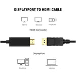 Câble DisplayPort Mâle vers HDMI Mâle, Longueur du Câble : 1,8m, DP vers HDMI Mâle Noir