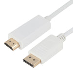 Câble adaptateur DisplayPort mâle vers HDMI mâle, longueur : 1,8m, DP vers HDMI mâle blanc, DP vers HDMI mâle (plaqué or)
