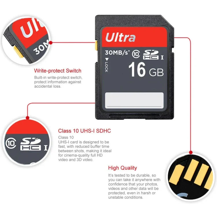 Carte mémoire SDHC 16 Go ultra haute vitesse classe 10 pour appareil photo (capacité réelle à 100 %), 16 Go
