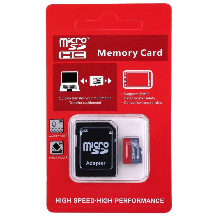 Carte mémoire TF/Micro SDHC UHS-1 (U1) haute vitesse classe 10 de 256 Go, écriture : 15 Mo/s, lecture : 30 Mo/s (capacité réelle à 100 %), 256 Go