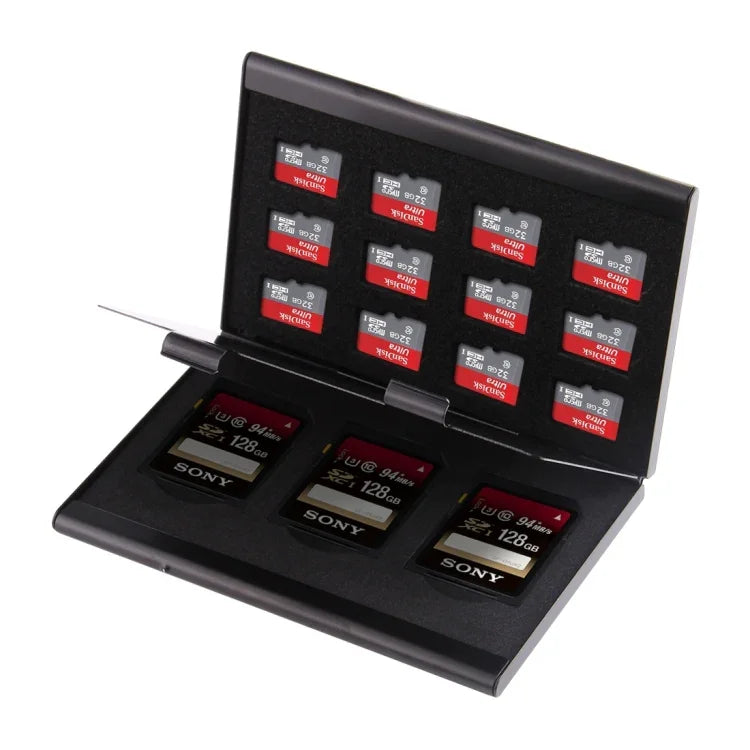 Boîtier de protection en alliage d'aluminium pour 15 cartes mémoire, 3 cartes SD + 12 cartes TF, 3 SD + 12 TF Noir