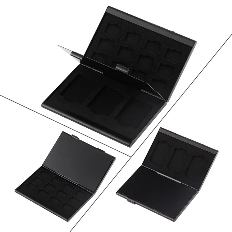 Boîtier de protection en alliage d'aluminium pour 15 cartes mémoire, 3 cartes SD + 12 cartes TF, 3 SD + 12 TF Noir