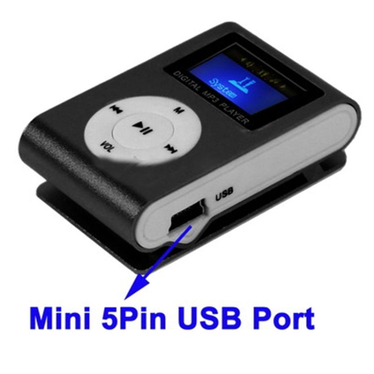 Lecteur MP3 avec emplacement carte TF / Micro SD, écran LCD, clip métallique, avec écran LCD