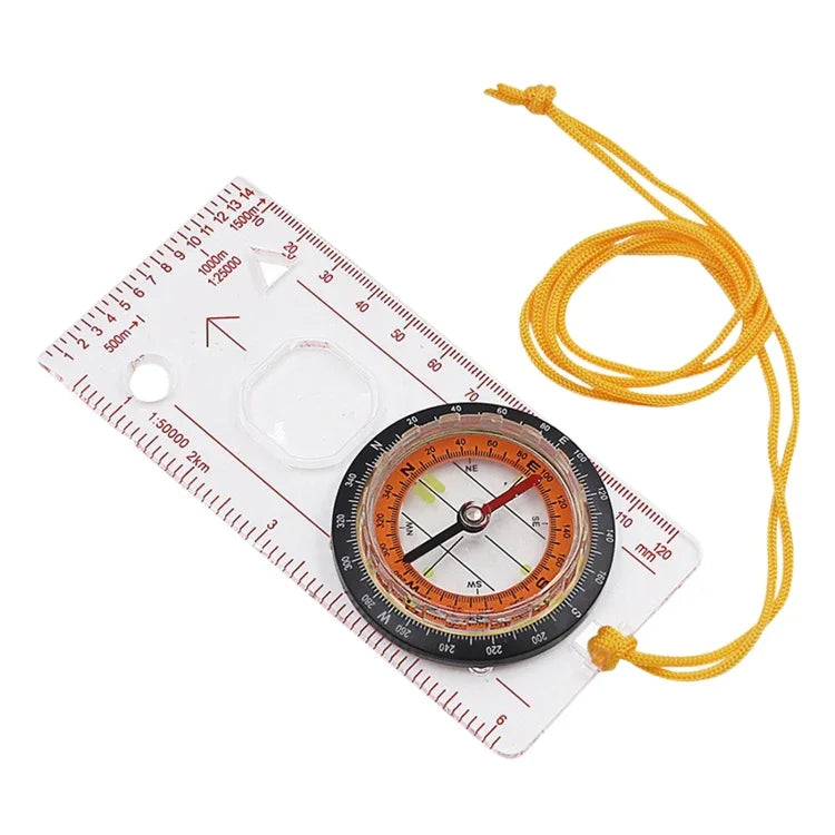 Boussole 2 en 1 avec règle de mesure de carte et cordon, outil de survie d'urgence, 2 en 1