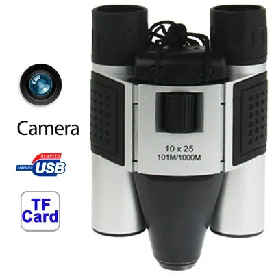 Jumelles caméra numérique 10×25mm 5 en 1 (jumelles caméra + caméra vidéo + appareil photo numérique + webcam PC + lecteur de carte TF), champ de vision : 101m/1000m, taille : 135 × 100 × 24mm, 10X25