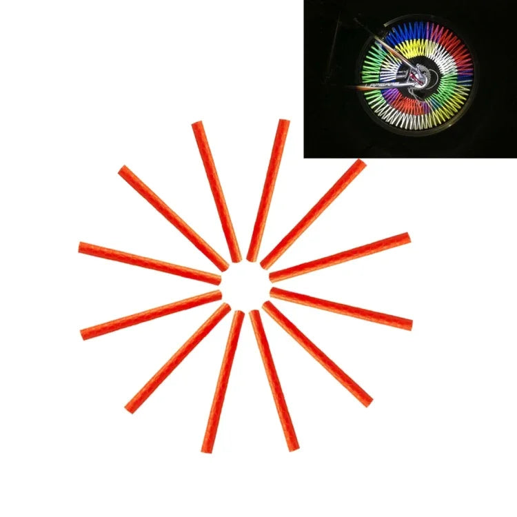 OQSPORT Lot de 12 réflecteurs réfléchissants pour rayons de roue de vélo, avec clip de fixation et bande lumineuse de signalisation.