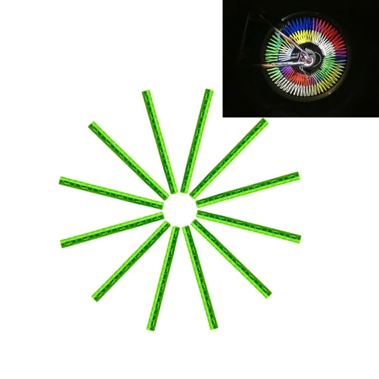 OQSPORT Lot de 12 réflecteurs réfléchissants pour rayons de roue de vélo, avec clip de fixation et bande lumineuse de signalisation.