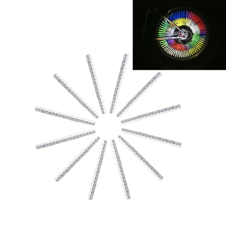 OQSPORT Lot de 12 réflecteurs réfléchissants pour rayons de roue de vélo, avec clip de fixation et bande lumineuse de signalisation.