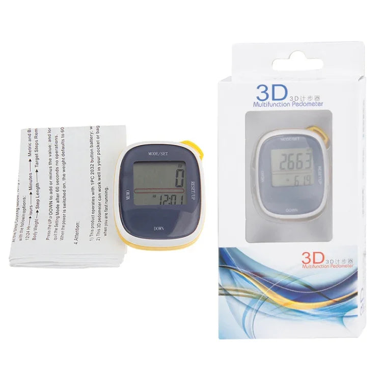Podomètre électronique numérique multifonction 3D toutes dimensions, 3D Jaune