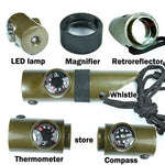 7 en 1 (Sifflet de survie / Boussole / Thermomètre / Lampe LED / Loupe / Rétro-réflecteur / Cordelette), Sifflet de survie 7 en 1