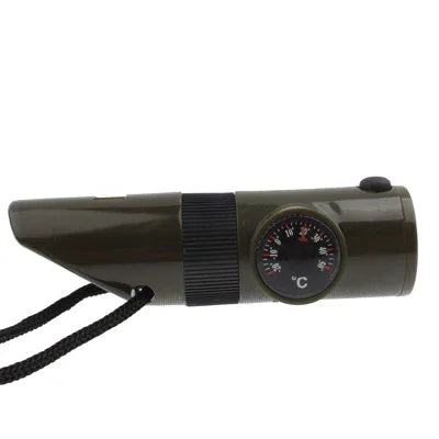 7 en 1 (Sifflet de survie / Boussole / Thermomètre / Lampe LED / Loupe / Rétro-réflecteur / Cordelette), Sifflet de survie 7 en 1