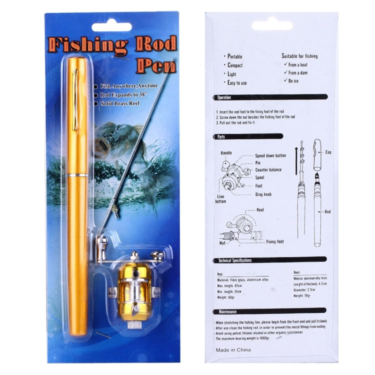 Canne à pêche de style stylo, volant d'inertie doré, poulie circulaire dorée, volant d'inertie argenté