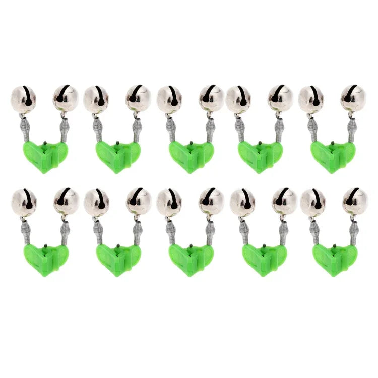 10 pièces accessoire de pêche double clochette à clip pour canne à pêche, alarme de touche de pêche, livraison de couleur aléatoire, alarme de touche de pêche