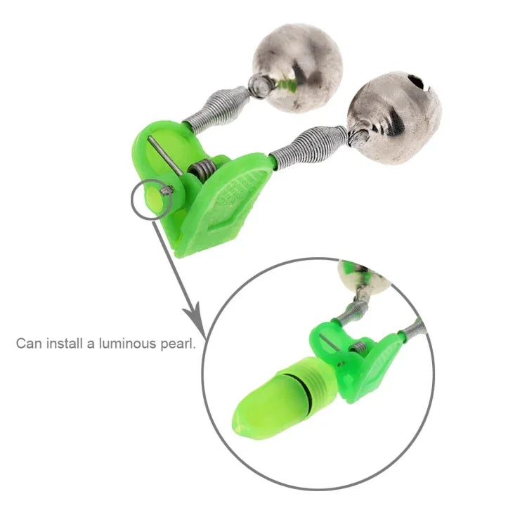 10 pièces accessoire de pêche double clochette à clip pour canne à pêche, alarme de touche de pêche, livraison de couleur aléatoire, alarme de touche de pêche